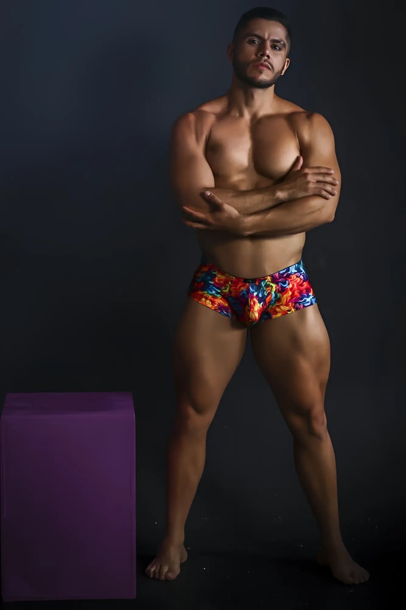 Xtremen 91170 printed swim trunks with vibrant flame patterns in bold reds blues and yellows for bold summer style