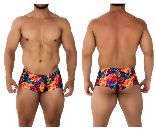 Xtremen 91170 printed trunks in vibrant flame-patterned orange blue and purple swim shorts for bold beachwear