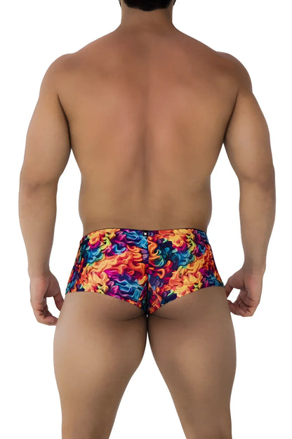 Vibrant xtremen 91170 printed trunks with multicolored flame pattern and bold eye-catching swimwear design
