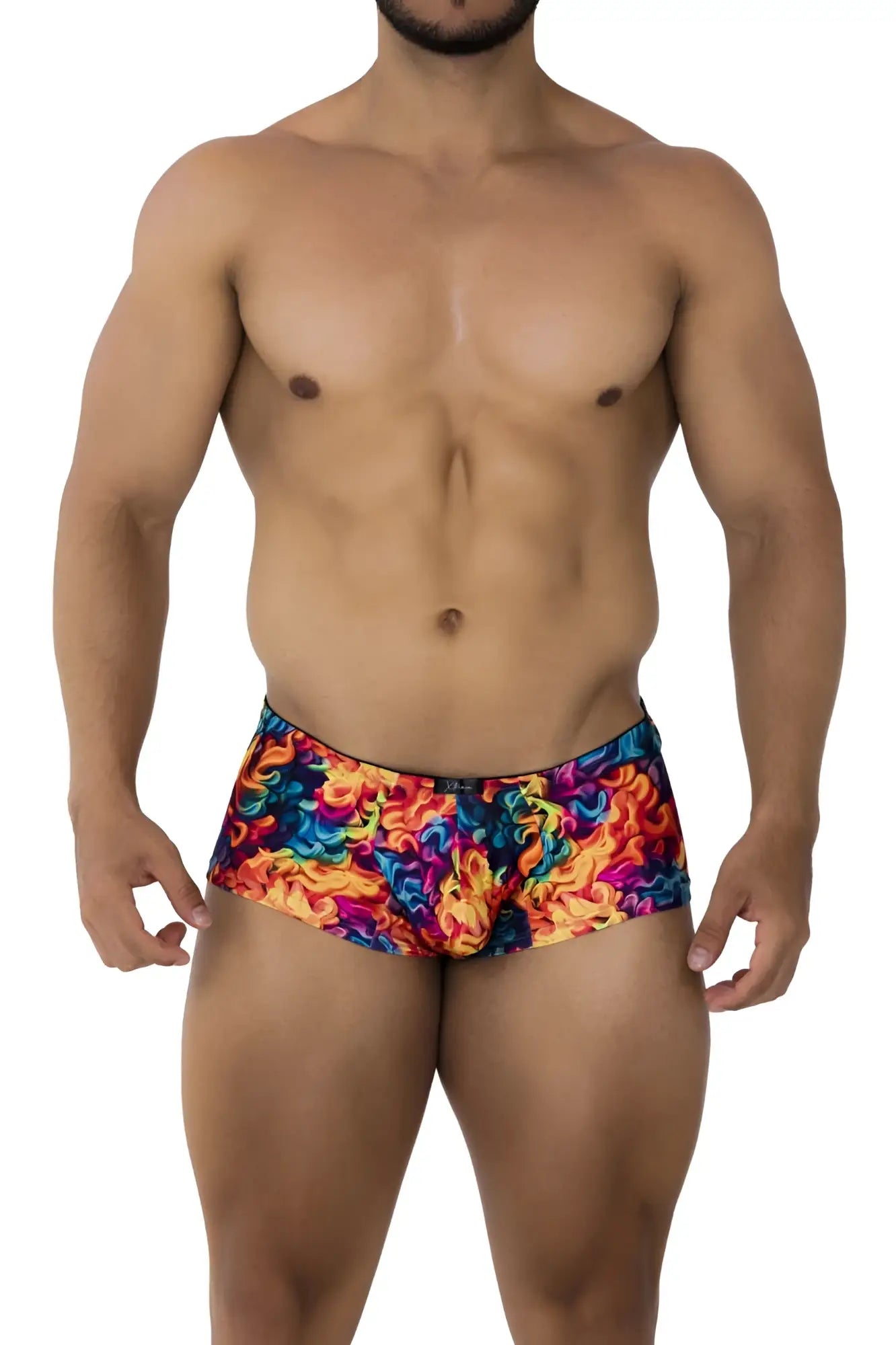 Xtremen 91170 printed trunks vibrant rainbow swim shorts with swirling fire flame pattern for beachwear