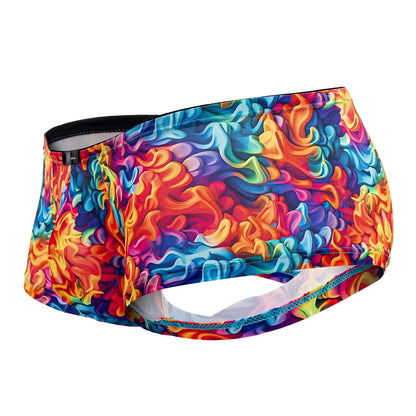 Xtremen 91170 printed trunks fire color with vibrant rainbow psychedelic wave pattern and black elastic waistband