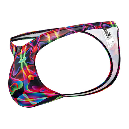 Vibrant neon abstract patterned men’s briefs xtremen 91171 printed thongs color bows with mesh and stretch fabric design