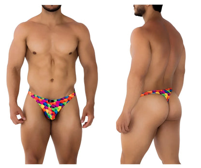 Xtremen 91171 printed thongs color cubes rainbow geometric pattern men’s briefs with vibrant color cubes design