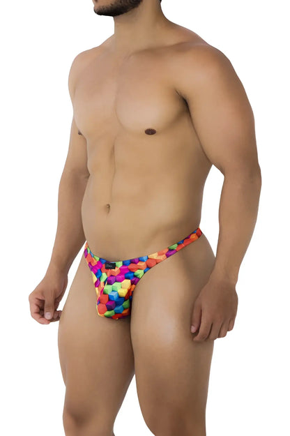 Xtremen 91171 printed thongs color cubes rainbow geometric pattern snug fit elastic waistband men’s briefs