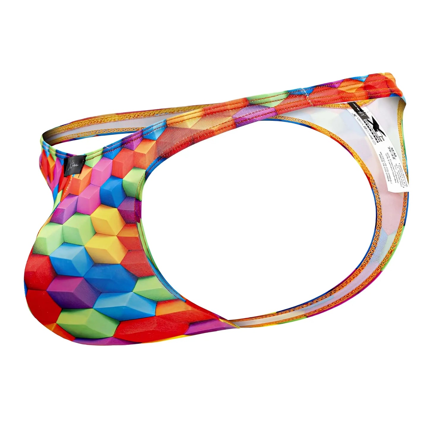 Xtremen 91171 printed thongs color cubes vibrant rainbow hexagon patterned men’s briefs with stretchy form-fitting design