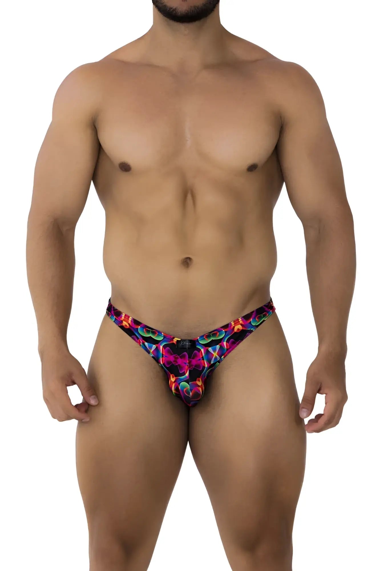 Xtremen 91172 printed bikini color bows vibrant neon swim trunks with psychedelic pattern for beachwear