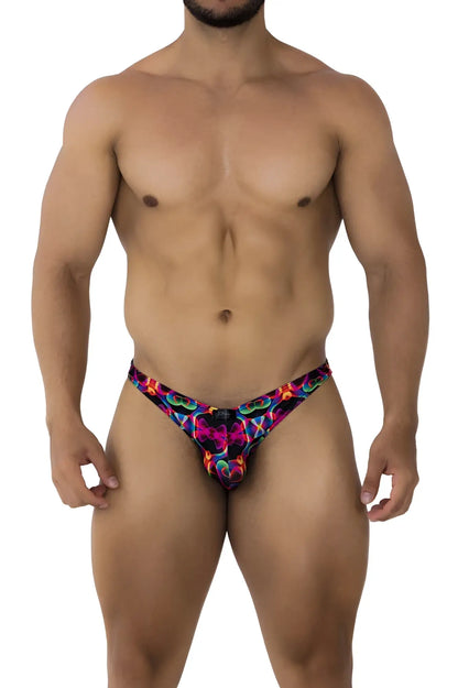 Xtremen 91172 printed bikini color bows vibrant neon swim trunks with psychedelic pattern for beachwear