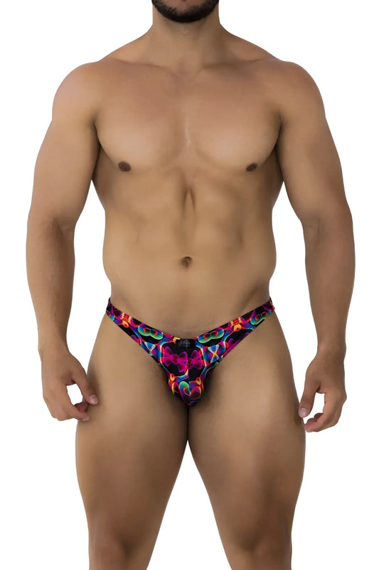 Xtremen 91172 printed bikini color bows vibrant neon swim trunks with psychedelic pattern for beachwear