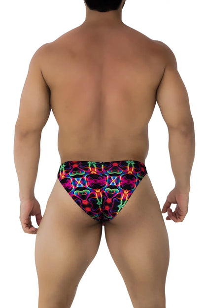 Xtremen 91172 printed bikini color bows swim trunks with vibrant neon geometric design in pink purple blue and green