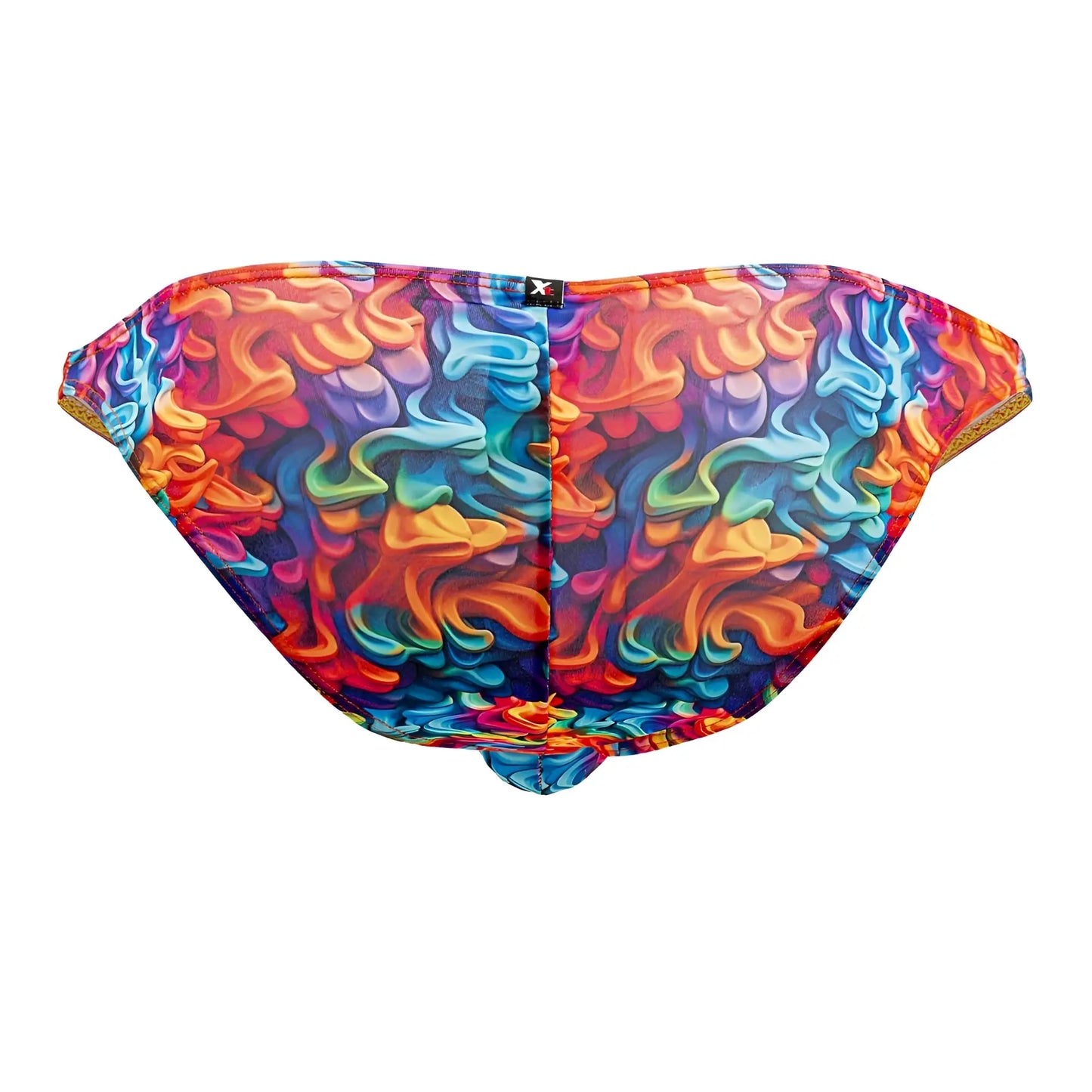 Xtremen 91172 printed bikini color fire vibrant multicolored swirl-patterned swim briefs with mesh fabric texture