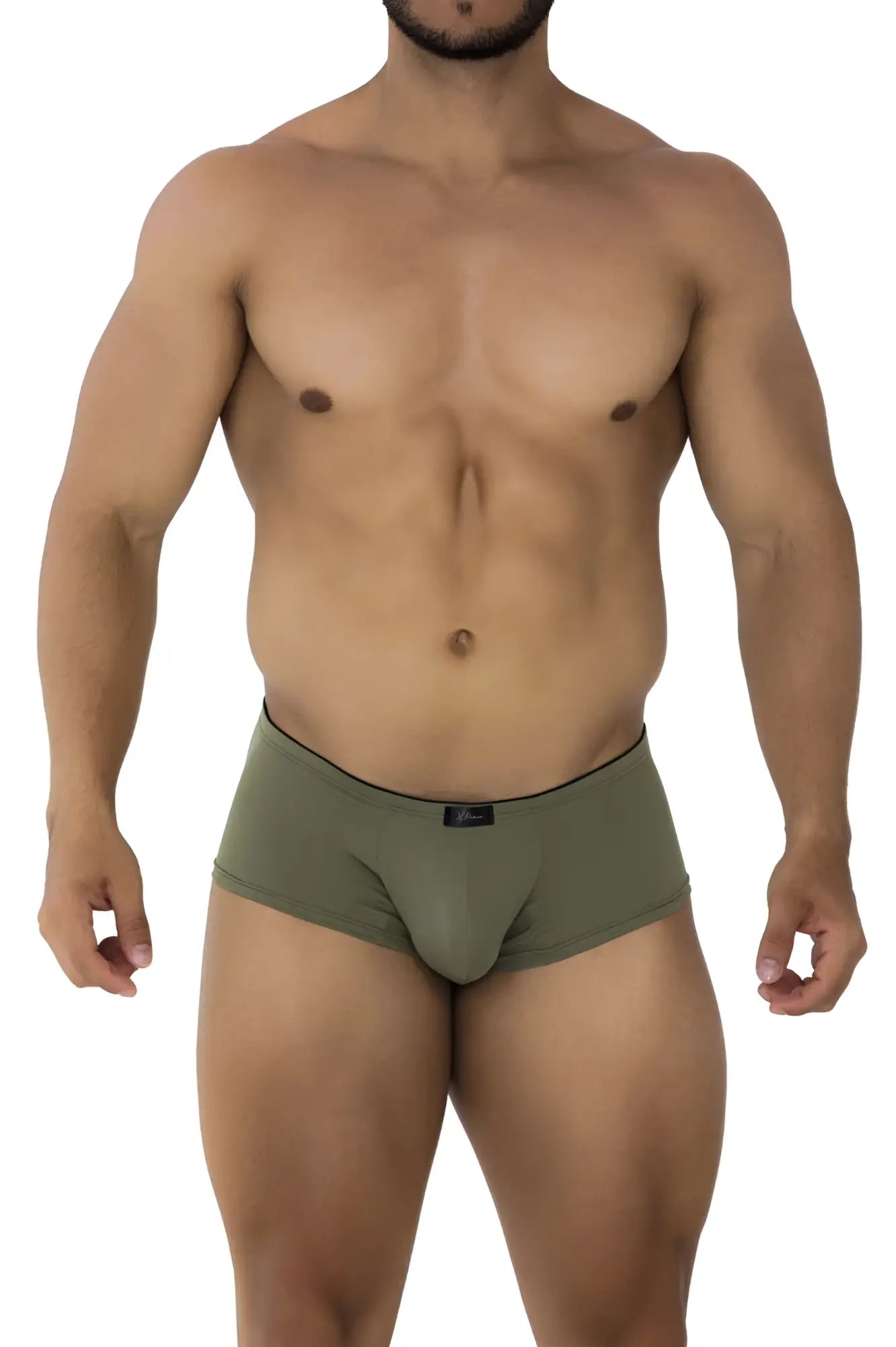Olive green microfiber briefs with black trim and a small logo on the waistband xtremen 91175 trunks