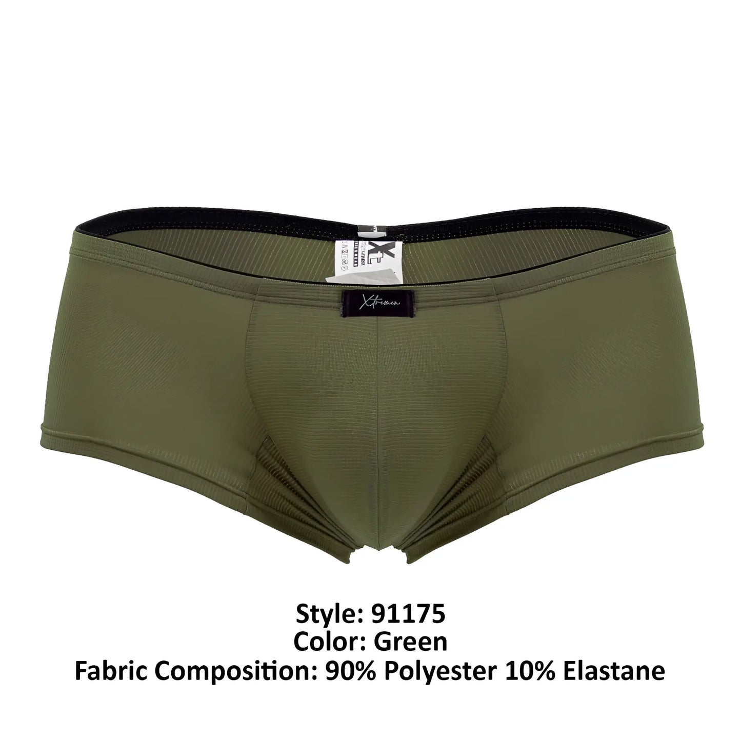 Olive green Xtremen 91175 microfiber men’s briefs with a black elastic waistband and subtle textured fabric