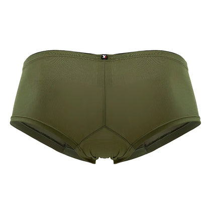 Olive green xtremen 91175 microfiber trunks for men with textured fabric and black trim designed for comfort and support
