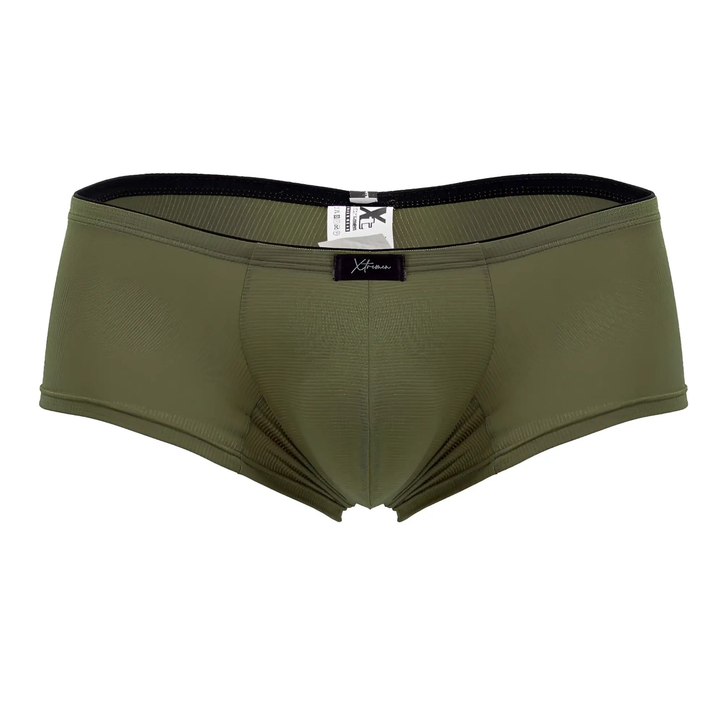 Olive green xtremen 91175 microfiber trunks with black elastic waistband and textured fabric for men