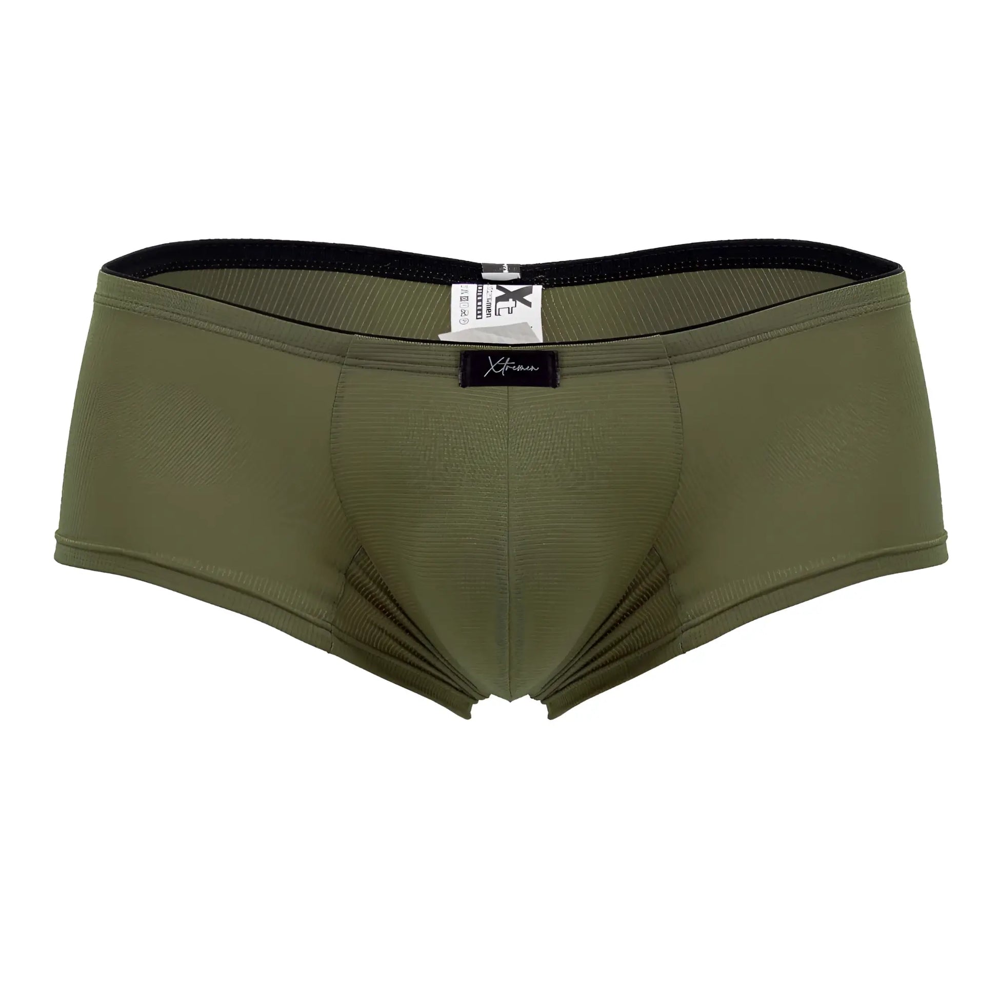 Olive green xtremen 91175 microfiber trunks with black elastic waistband and textured fabric for men
