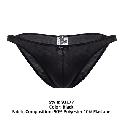 Black xtremen 91177 microfiber bikini briefs with sleek mesh design and subtle waistband brand tag visible from front
