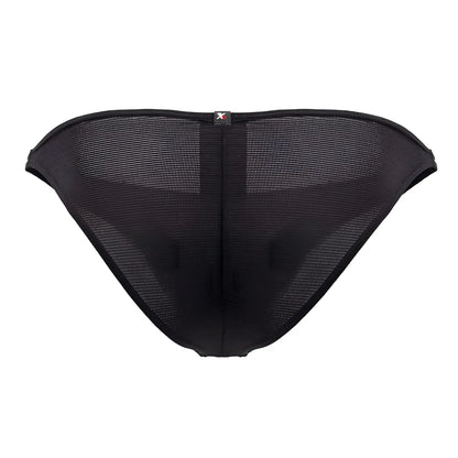 Black xtremen 91177 microfiber bikini briefs with subtle textured mesh pattern and small logo tag on the back
