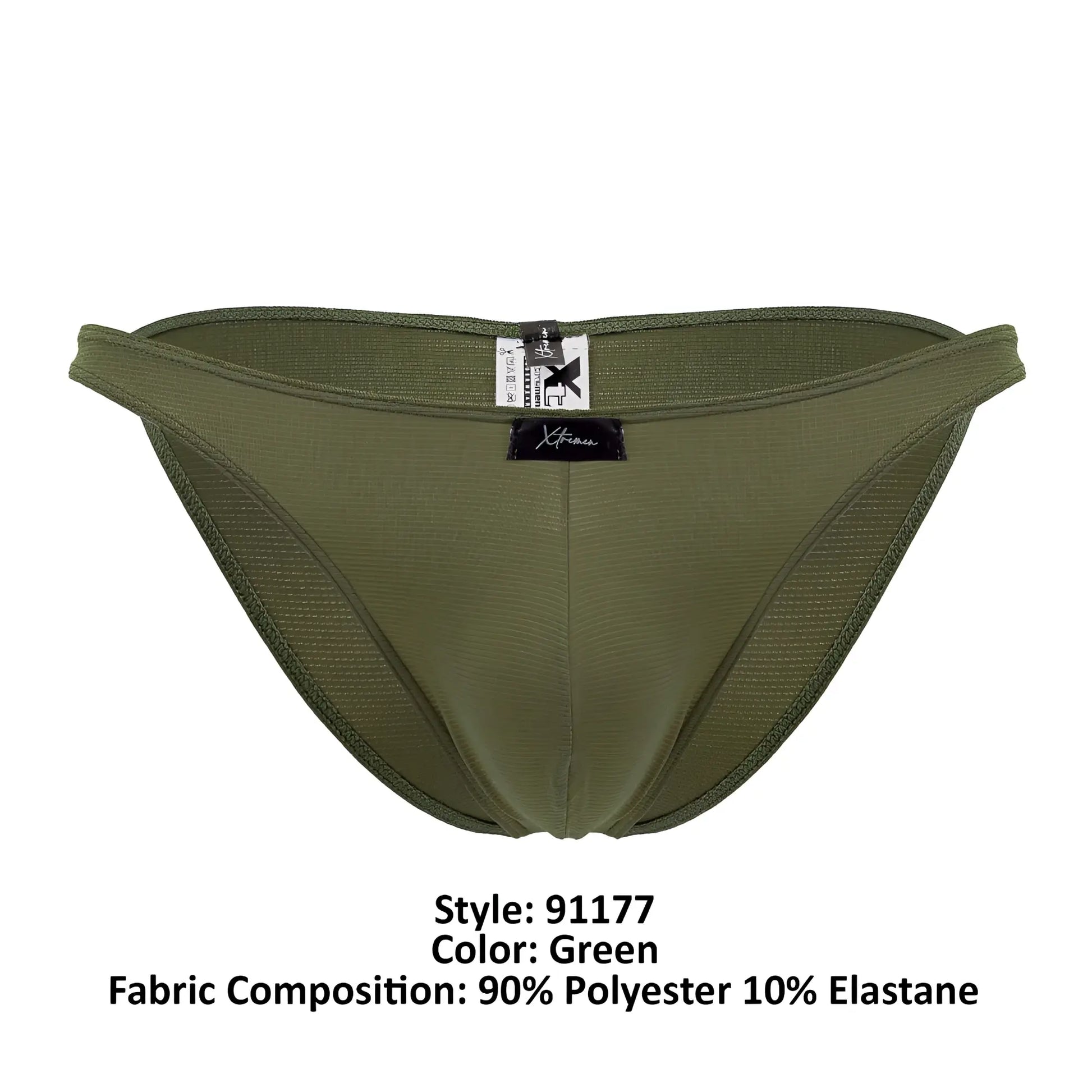 Olive green xtremen 91177 microfiber bikini briefs made from 90 polyester 10 elastane with textured form fitting design