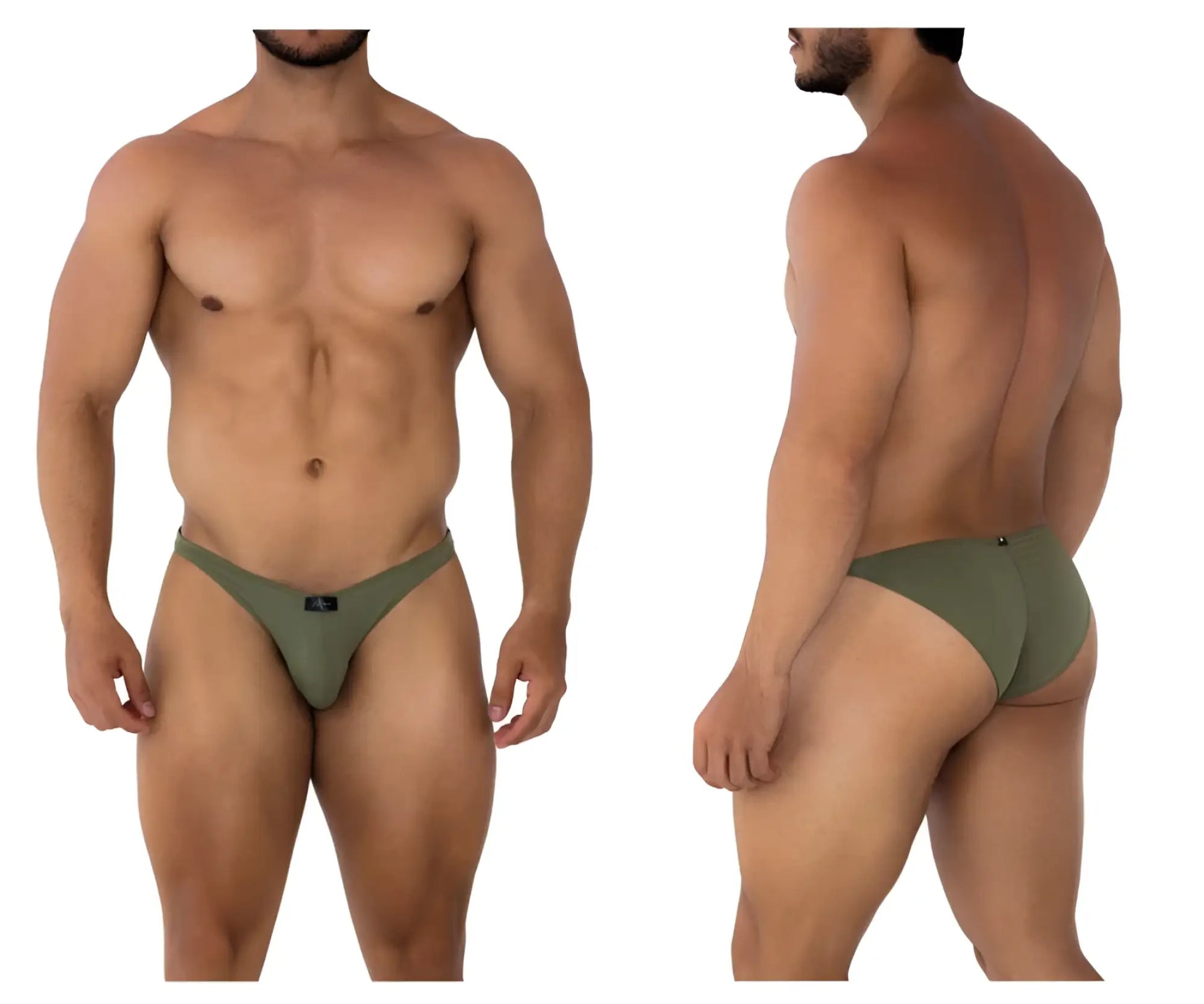 Olive green mens microfiber briefs with a small black logo front xtremen 91177 microfiber bikini color green