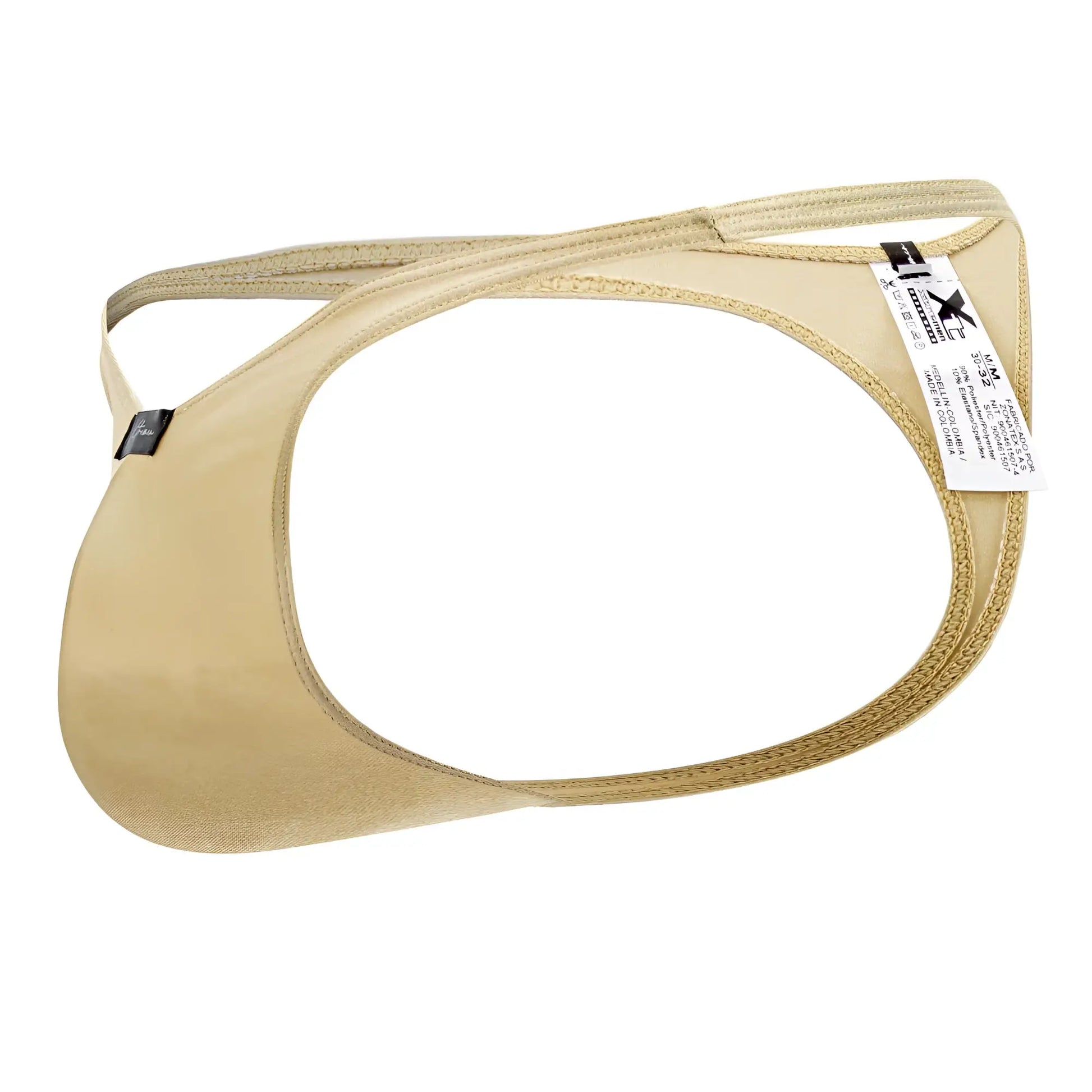 Beige xtremen 91178 microfiber men’s thong made of stretchy fabric with reinforced stitching and branded tag