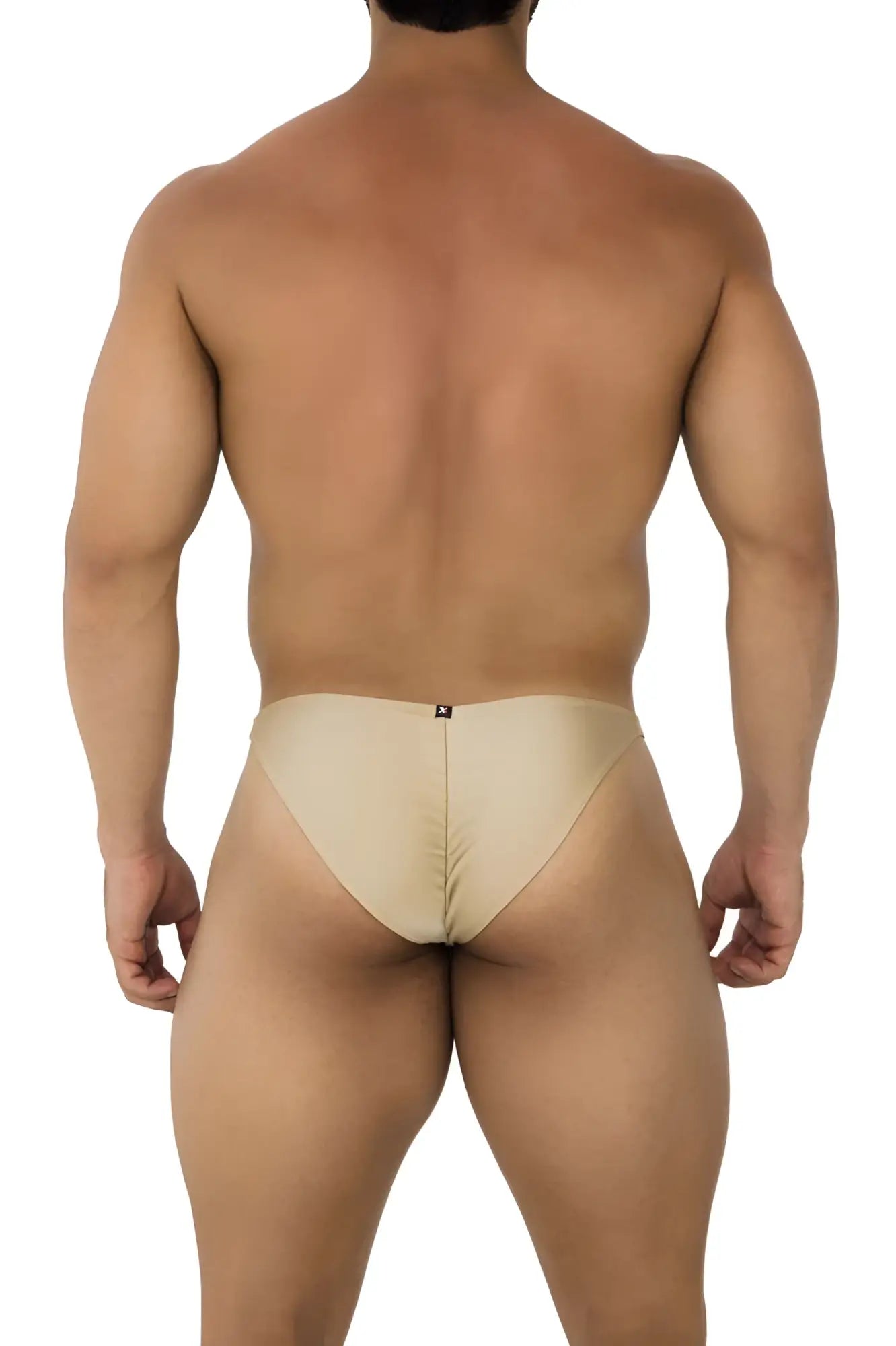 Beige microfiber xtremen 91179 bikini briefs with a central seam and small black logo on the back waistband