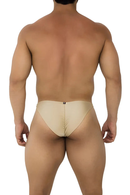 Beige microfiber xtremen 91179 bikini briefs with a central seam and small black logo on the back waistband