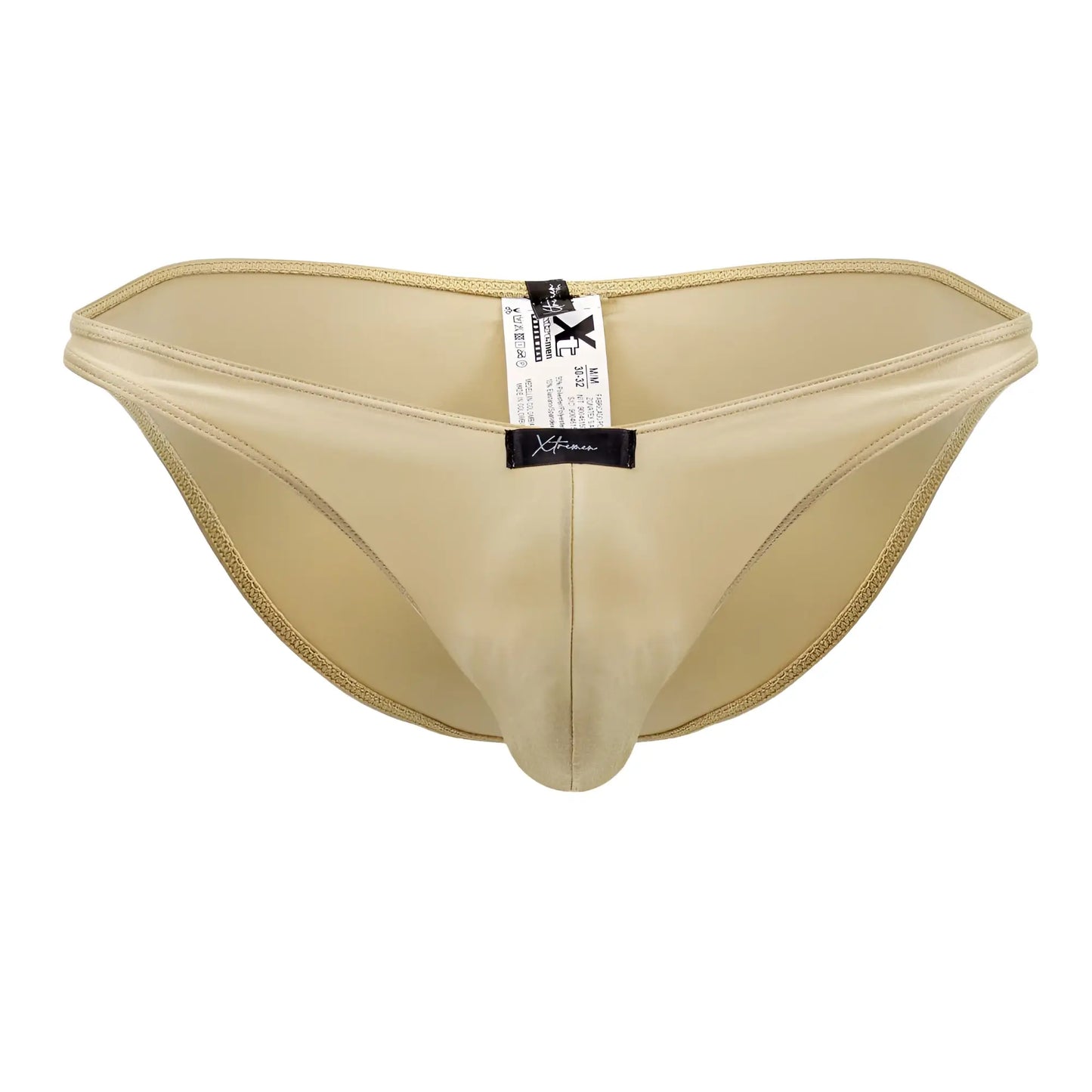 Beige satin briefs with subtle sheen and gold-trimmed edges microfiber bikini xtremen 91179 color gold