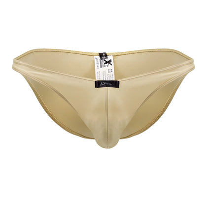 Beige satin briefs with subtle sheen and gold-trimmed edges microfiber bikini xtremen 91179 color gold