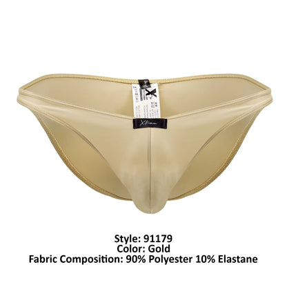 Gold-colored xtremen 91179 microfiber bikini briefs made of 90 polyester 10 elastane blend with matching gold trim