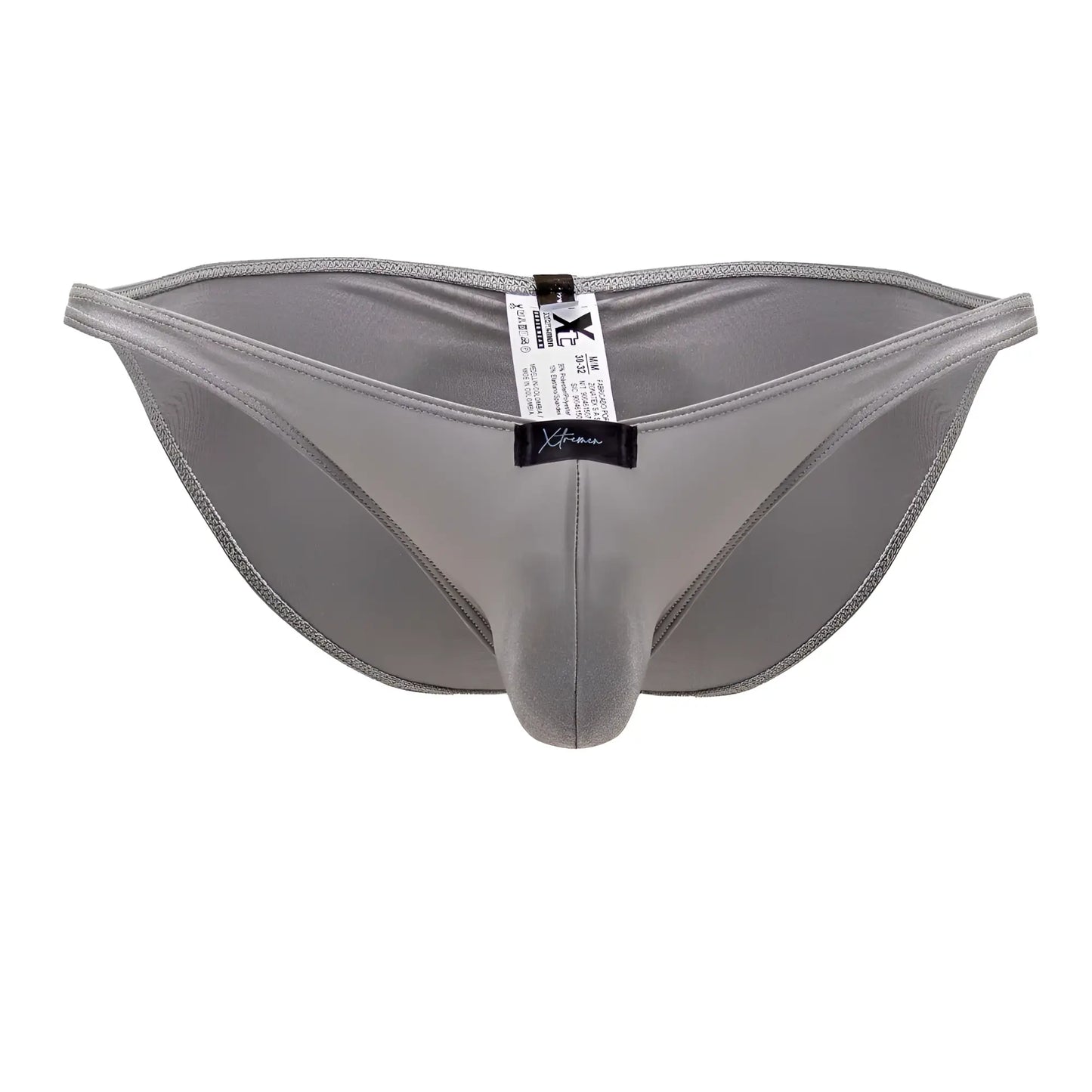 Gray xtremen 91179 microfiber bikini briefs with form-fitting satin-like fabric and subtle sheen in silver color