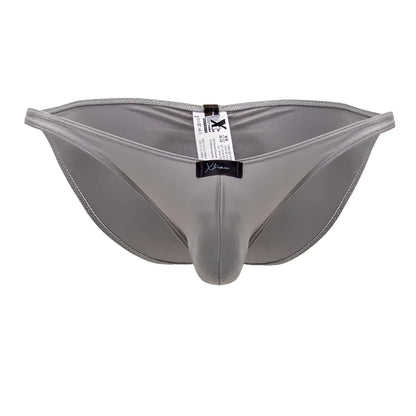 Gray xtremen 91179 microfiber bikini briefs with form-fitting satin-like fabric and subtle sheen in silver color