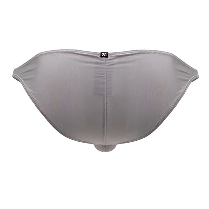 Xtremen 91179 microfiber bikini men’s briefs in silver gray with metallic texture and central seam back view