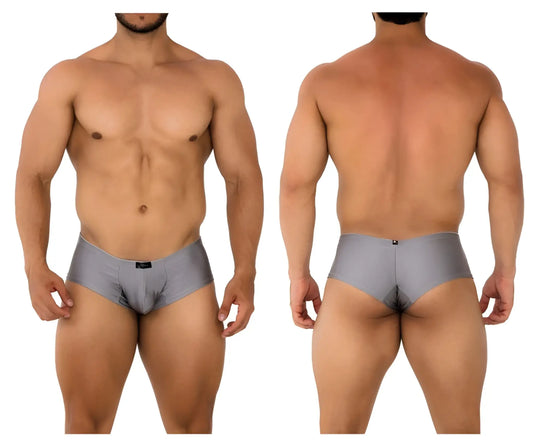 Xtremen 91180 microfiber trunks in silver featuring gray smooth, form-fitting athletic briefs with a black brand tag