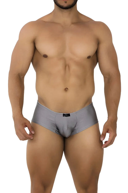 Xtremen 91180 microfiber trunks in silver feature sleek form-fitting design with a subtle sheen and black brand tag