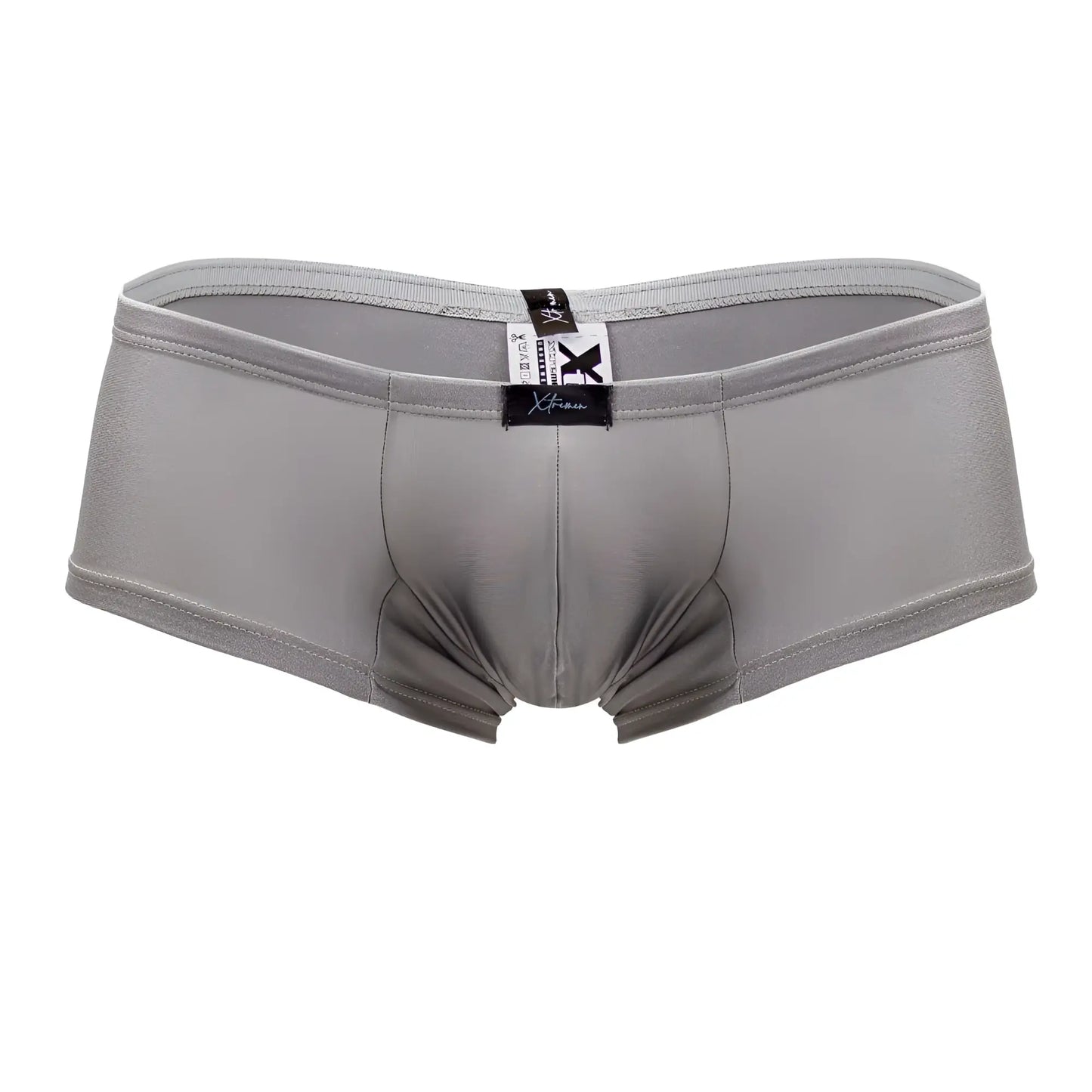 Gray xtremen 91180 microfiber trunks in silver featuring smooth stretchy fabric and a branded waistband tag