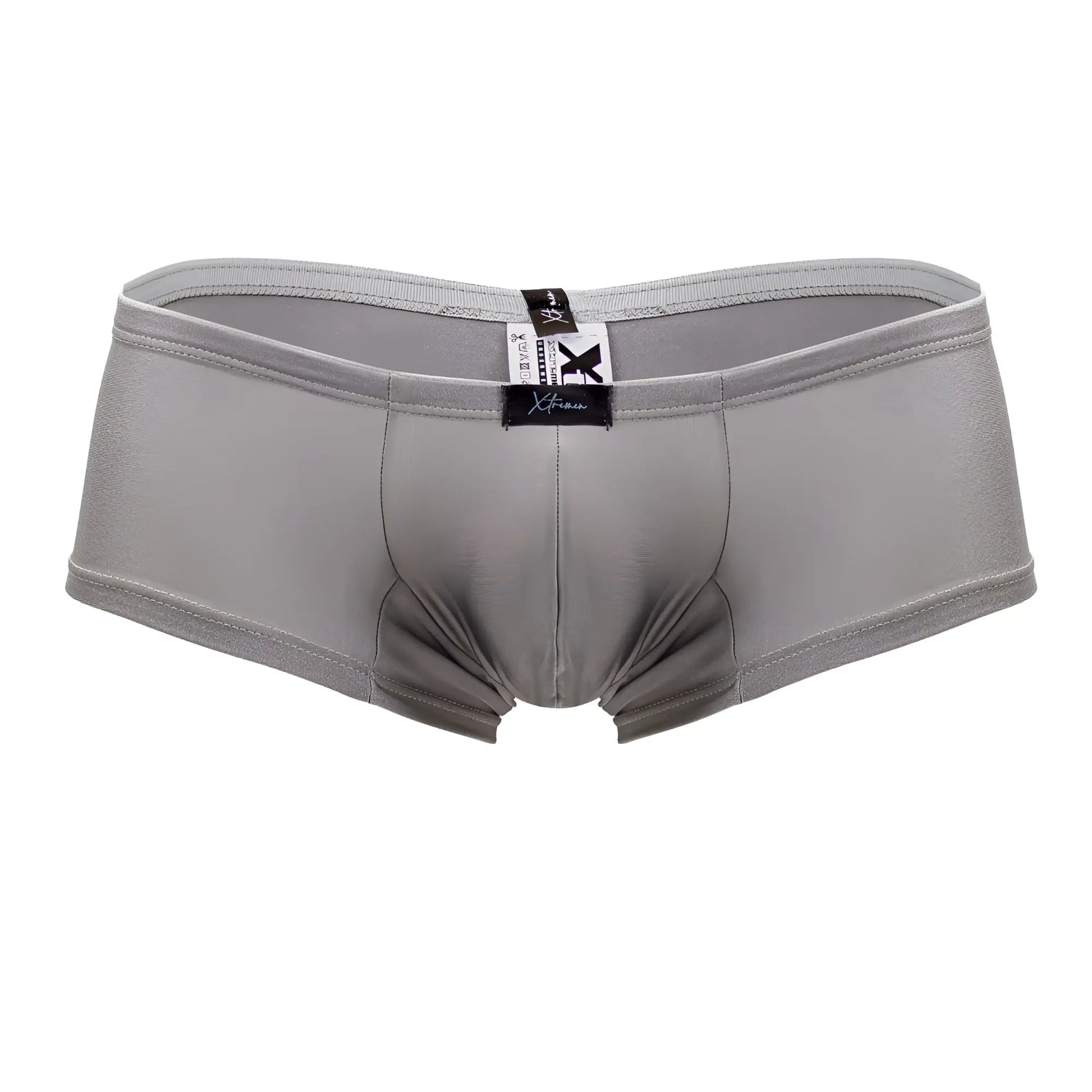 Gray xtremen 91180 microfiber trunks in silver featuring smooth stretchy fabric and a branded waistband tag
