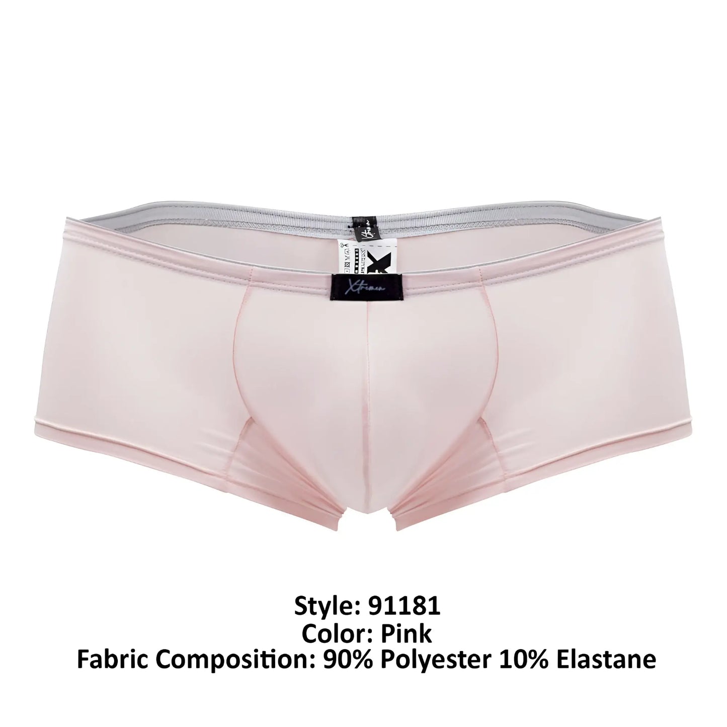 Pink xtremen 91181 microfiber trunks with gray waistband and black brand label designed for men