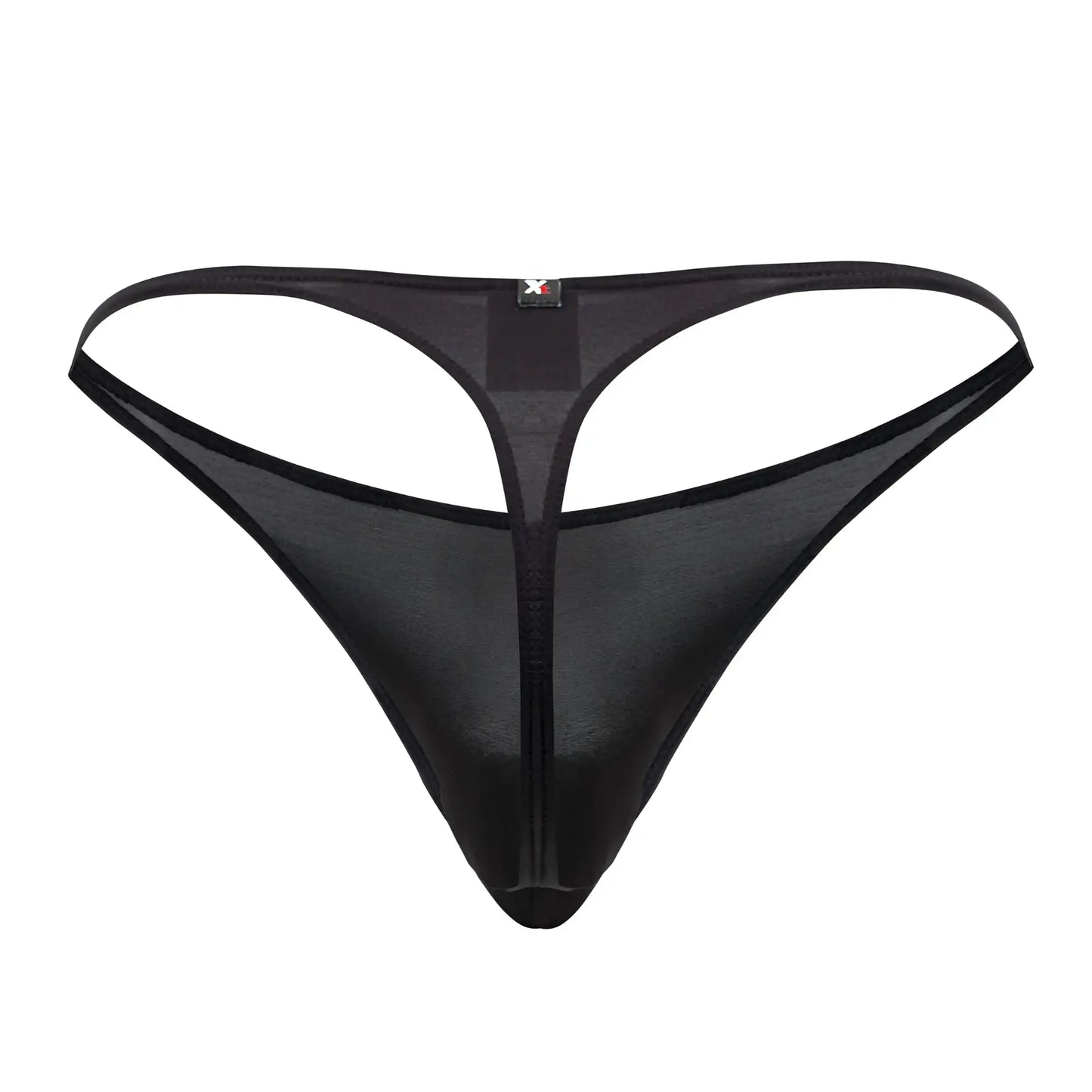 Black xtremen 91182 microfiber thong featuring sheer mesh, central zipper, and thin supportive straps