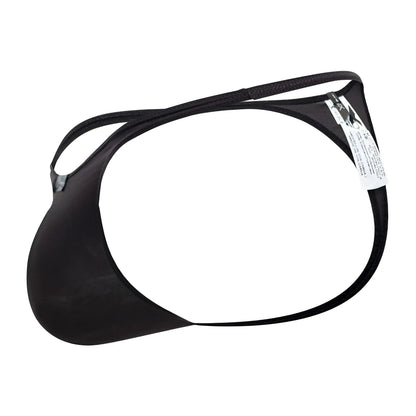 Black Xtremen 91182 microfiber thong made of smooth elastic fabric with a thin waistband shown from the back side