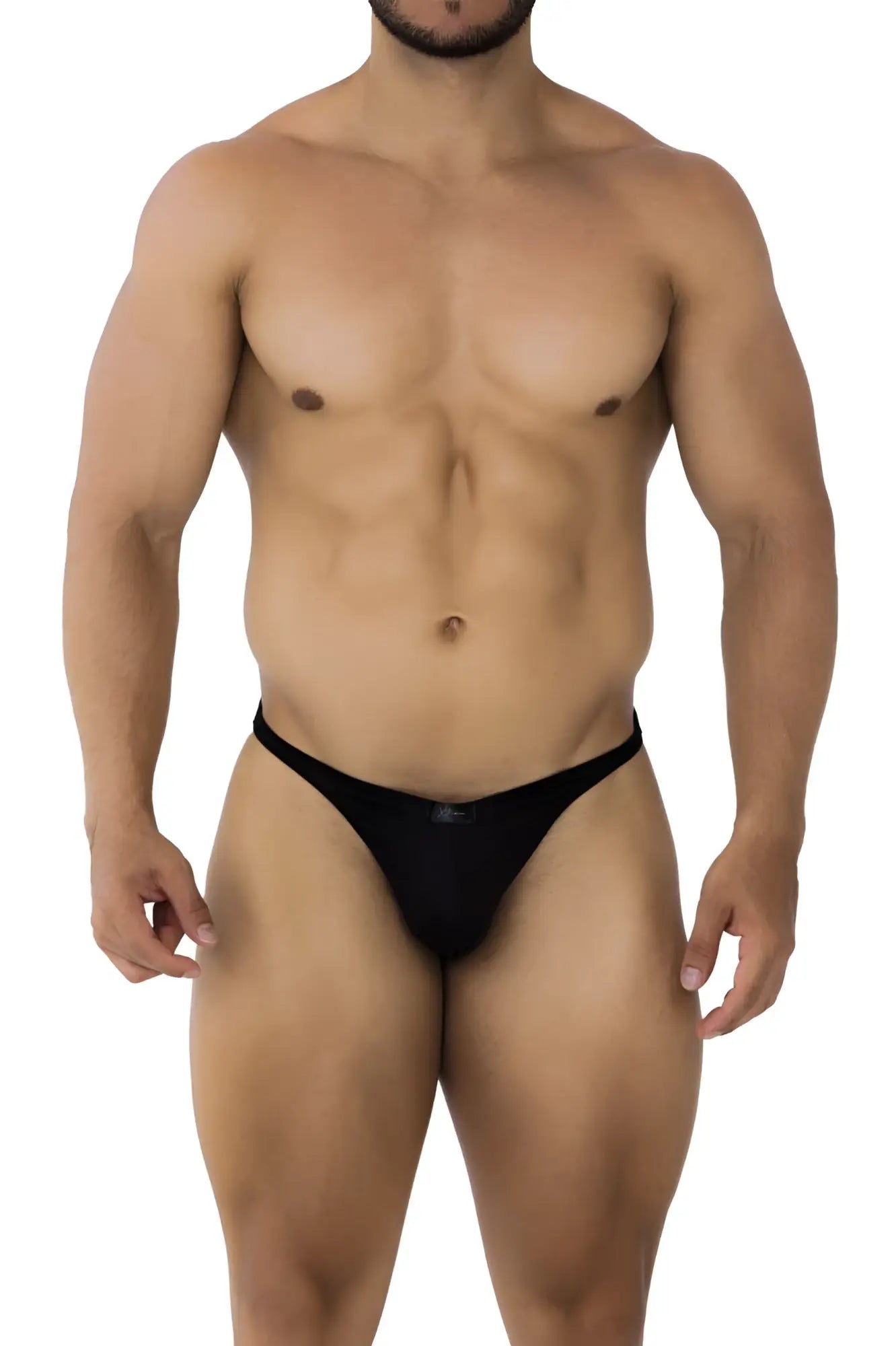 Black Xtremen 91182 microfiber thong briefs with a sleek minimalist design shown from the back