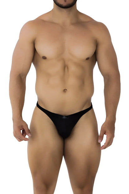 Black Xtremen 91182 microfiber thong briefs with a sleek minimalist design shown from the back