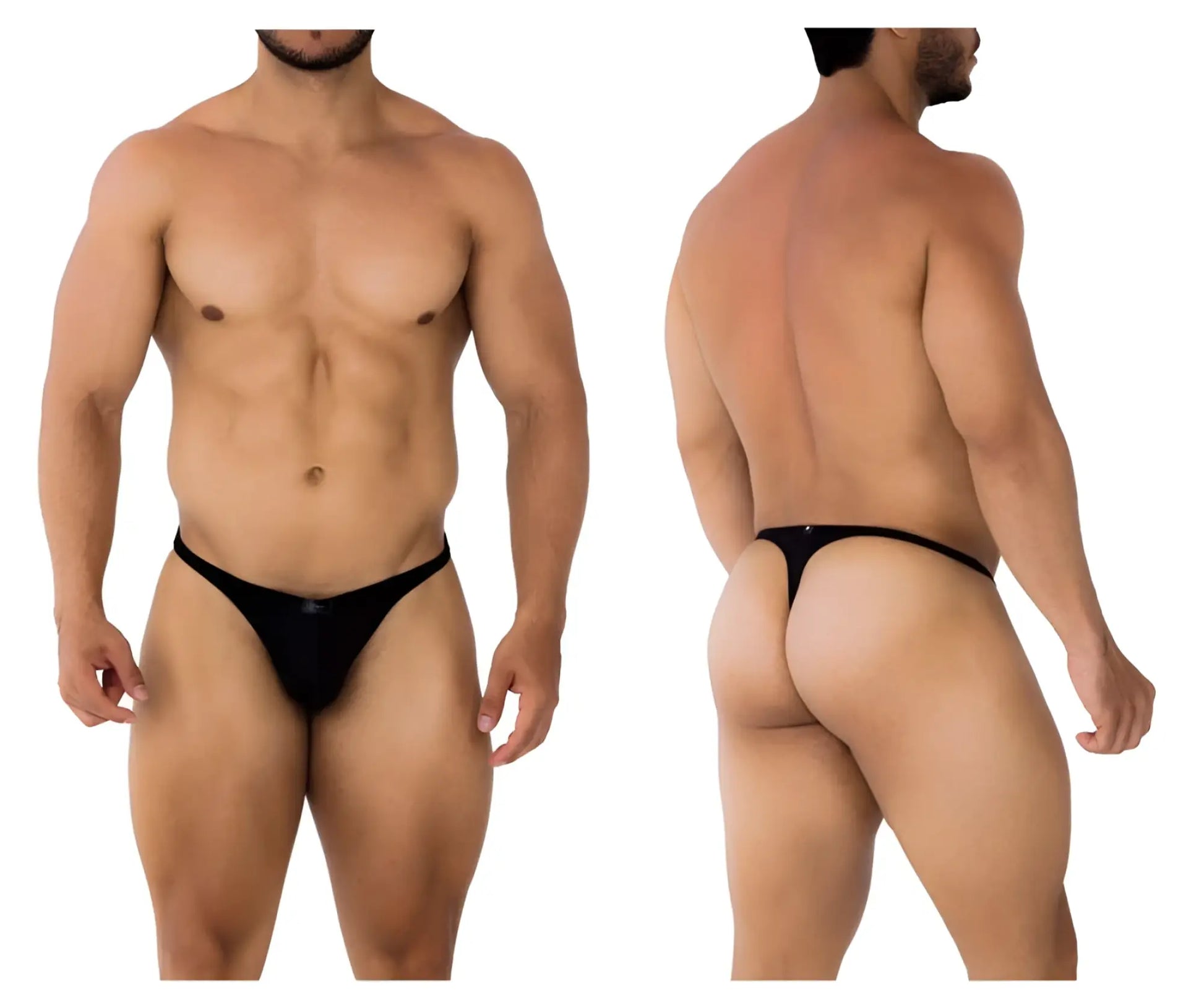 Black microfiber thong with subtle sheen and minimalistic design from Xtremen 91182 seen from the back side