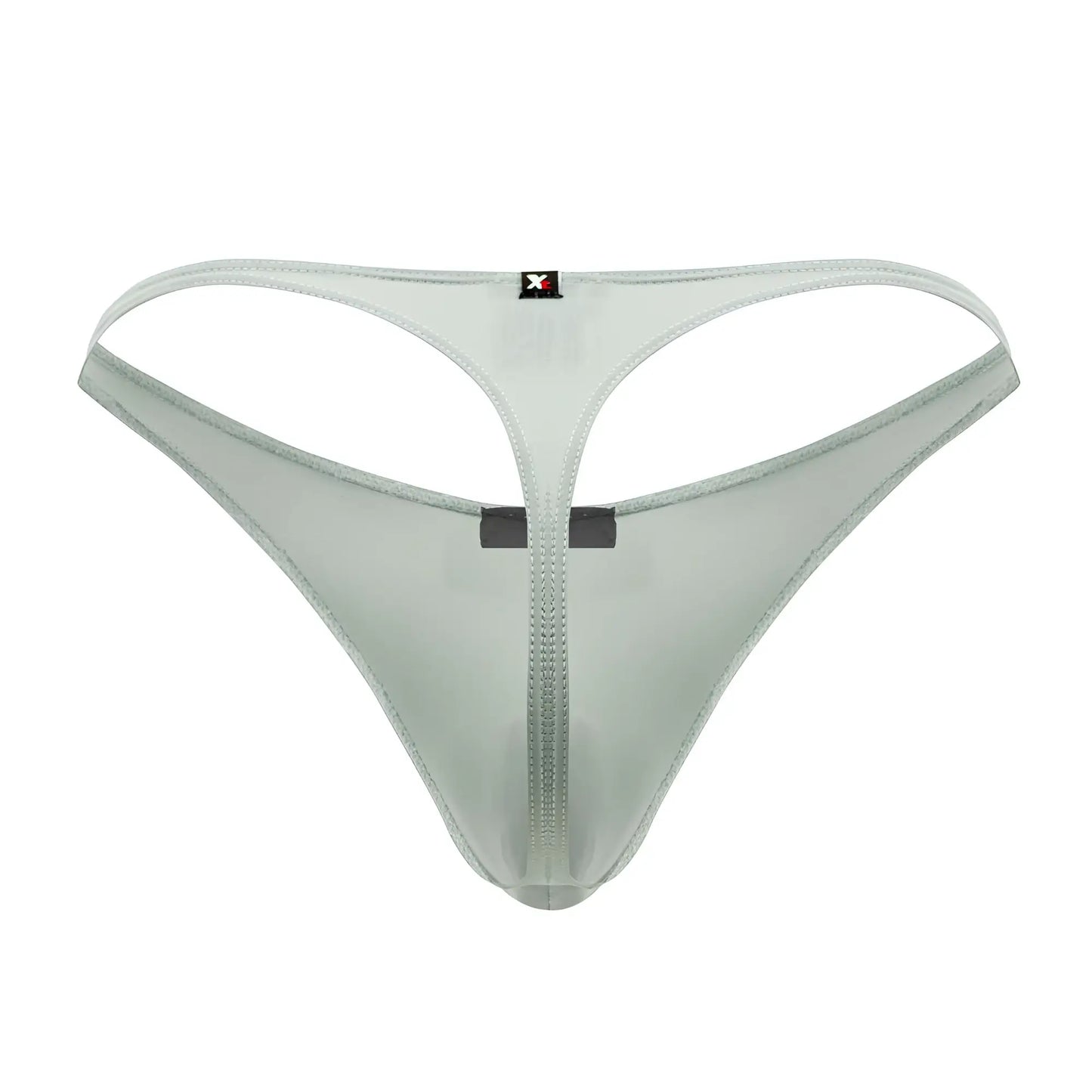 Light gray translucent microfiber thong with central zipper and black waistband tabs from Xtremen 91182 green collection