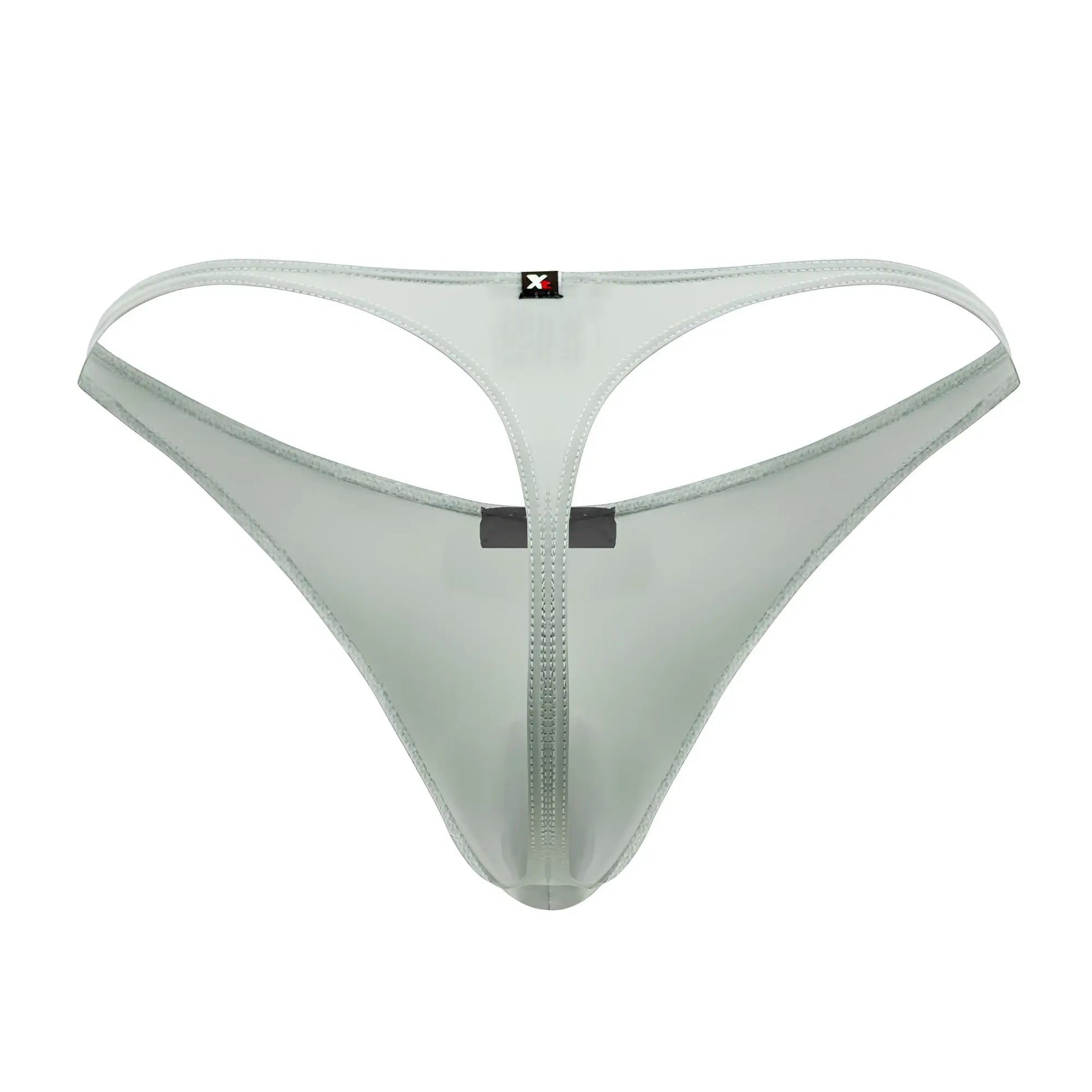 Light gray translucent microfiber thong with central zipper and black waistband tabs from Xtremen 91182 green collection