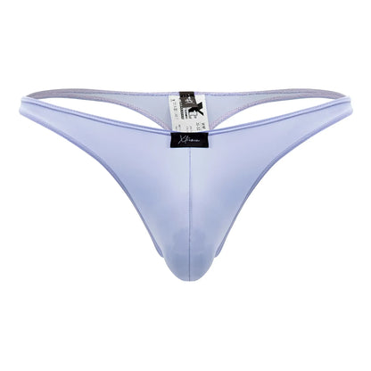 Light purple glossy satin microfiber thong with black brand tag at center from Xtremen 91182 collection