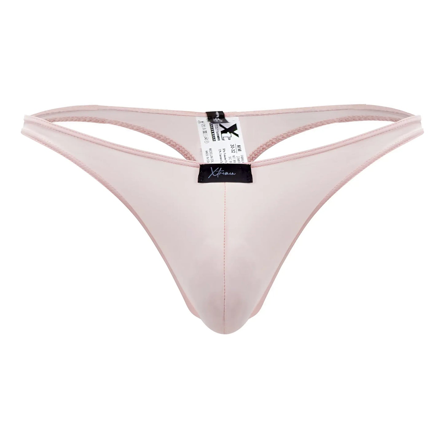 Xtremen 91182 microfiber pink thong made of delicate translucent satin-like fabric with fine stitching along edges