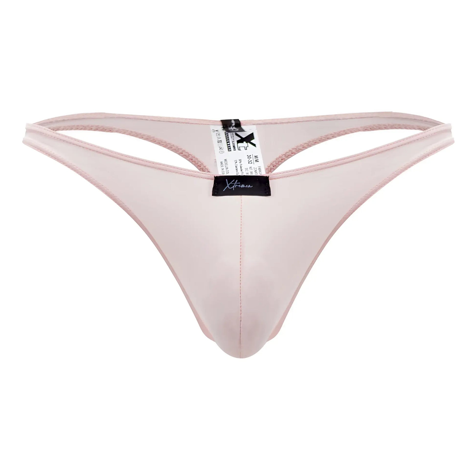 Xtremen 91182 microfiber pink thong made of delicate translucent satin-like fabric with fine stitching along edges