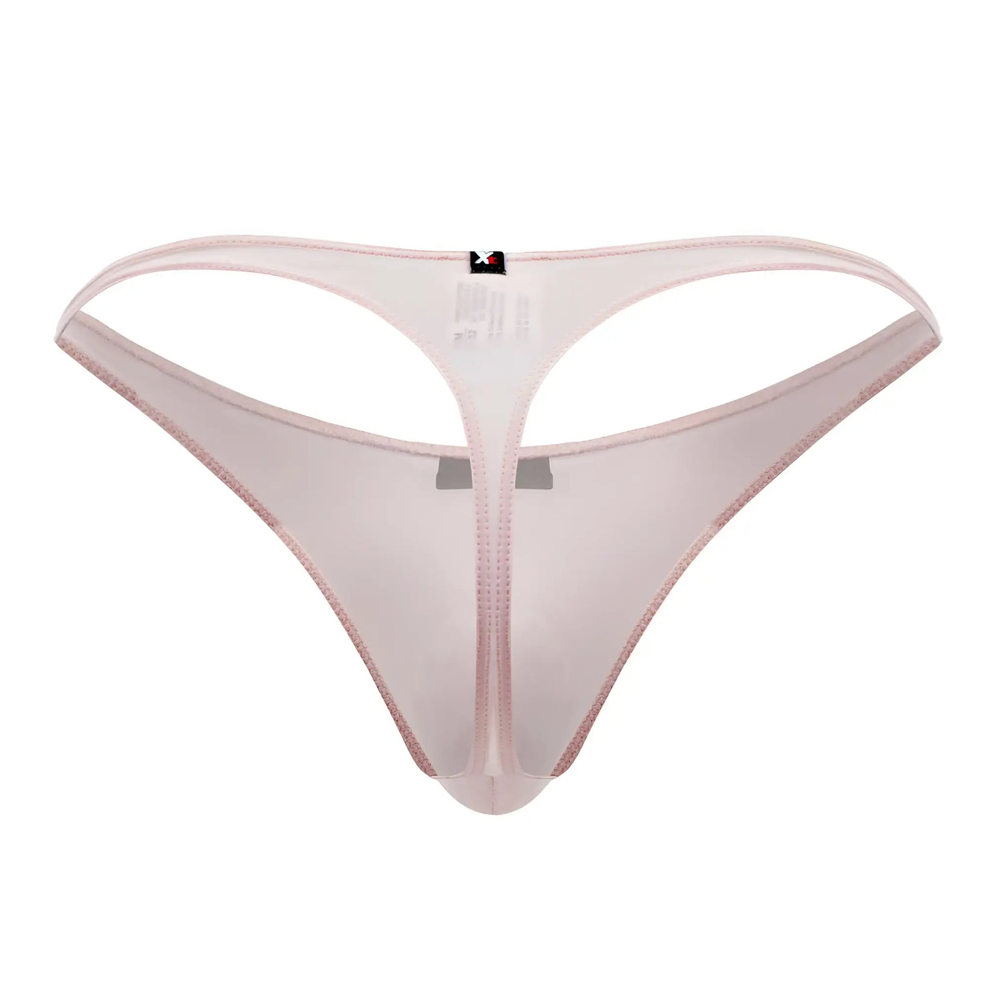 Xtremen 91182 pink microfiber thong made of sheer translucent mesh with subtle glittery trim on edges