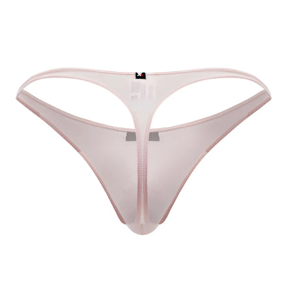 Xtremen 91182 pink microfiber thong made of sheer translucent mesh with subtle glittery trim on edges
