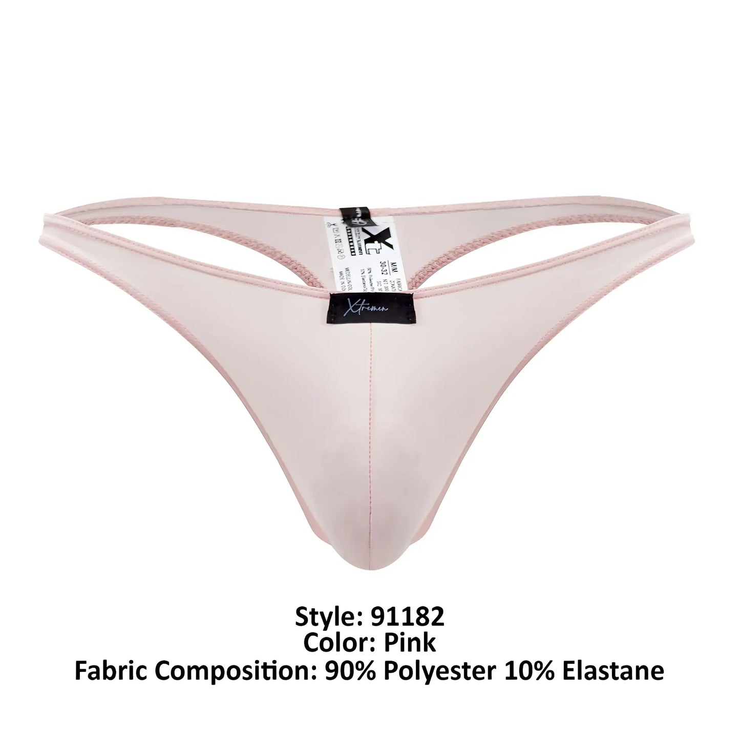 Pink sheer Xtremen 91182 microfiber thong made of 90 polyester 10 elastane with subtle pink trim along edges